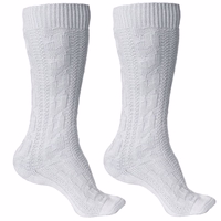 Vorderansicht eines einzelnen Paares bayerischer Trachtensocken mit elegantem Zopfmuster, gefertigt aus weichem Baumwollmix für Komfort und Langlebigkeit. Ideal zu Lederhosen, Oktoberfest-Outfits und traditioneller deutscher Tracht.