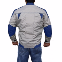 Cordura-Textil-Motorradjacken Herren-Motorradjacke in Blau mit Rückansicht, ausgestattet mit Protektoren für Arme, Schultern, Ellbogen, Brust und Rücken. Die Bündchen verfügen über Reißverschluss- und Klettverschlüsse.