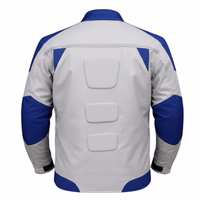 Cordura Textile Motorcycle jackets Men's motorcycle jacket in blue showcasing its rear view design equipped with arms, shoulders, elbow, chest, and back protectors. along with cuffs featuring zipper & Velcro closures