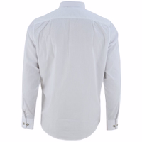 Back View Traditional White Edelweiss Shirt with Flower Embroidery Roll Up Sleeves Button Cuffs and Classic Collar Comfortable and Stylish German Wear with Breast Pocket Ideal for Wedding or Cultural Celebration Shop Now