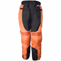 Conquer the road in Grey Orange Cordura motorcycle Textile Combi Trousers. Experience comfort and protection with removable lining and knee/thigh protectors. German precision for ultimate safety. it can become a combi suit with a zipper
