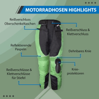 Gear up for adventure in green Ladies Cordura Combi suit and Trousers. GW321T Green Removable lining, connectivity for jackets, durable design by German Wear™
