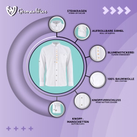 Men's Traditional Bavarian Style White Stand Up Collar Shirt with Roll Up Sleeves Flower Embroidery 100% Cotton Front Button Closure Button Cuffs Sewn In Breast Pocket Classic German Wear Buy Now