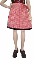 Back view of red checkered Dirndl apron showcasing comfortable elastic under the bow ribbon. Soft cotton blend material fits all mini dirndls. Perfect for women’s traditional German costumes and festive Bavarian events.