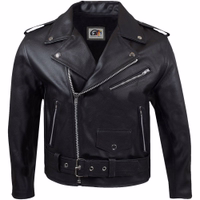 The Men's motorcycle Rockabilly Rocker jacket in black showcases its front view design. Crafted from high-quality polyester fabric, it features a lapel collar design.