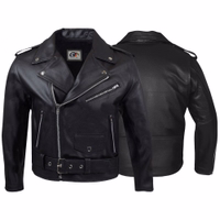 Chopper motorcycle jacket in black front &rear views. The jacket features two Side pockets on the front, and one Chest pocket on the left side closed with zippers also includes Removable quilted inner lining