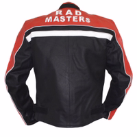 Men's motorcycle jacketGW406J  in rot color in rear-view, made up of cowhide leather  The jacket is equipped with Velcro fasteners at the neck & bottom, positioned above the main zipper. Additionally, there is one inside pocket on this jacket