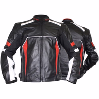 Cowhide men's motorcycle jacket in rot color front & rear views, equipped with numerous arms, shoulders, elbow, & back protectors it also features two front Pockets closed with hidden Zips