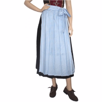 Elegant Ladies' Traditional Long Dirndl Apron in soft light blue checked cotton blend. Breathable, comfortable fit with elasticated front bow. Perfect for Oktoberfest, festivals, and authentic Bavarian costume wear. Handmade by German Wear. Shop now!