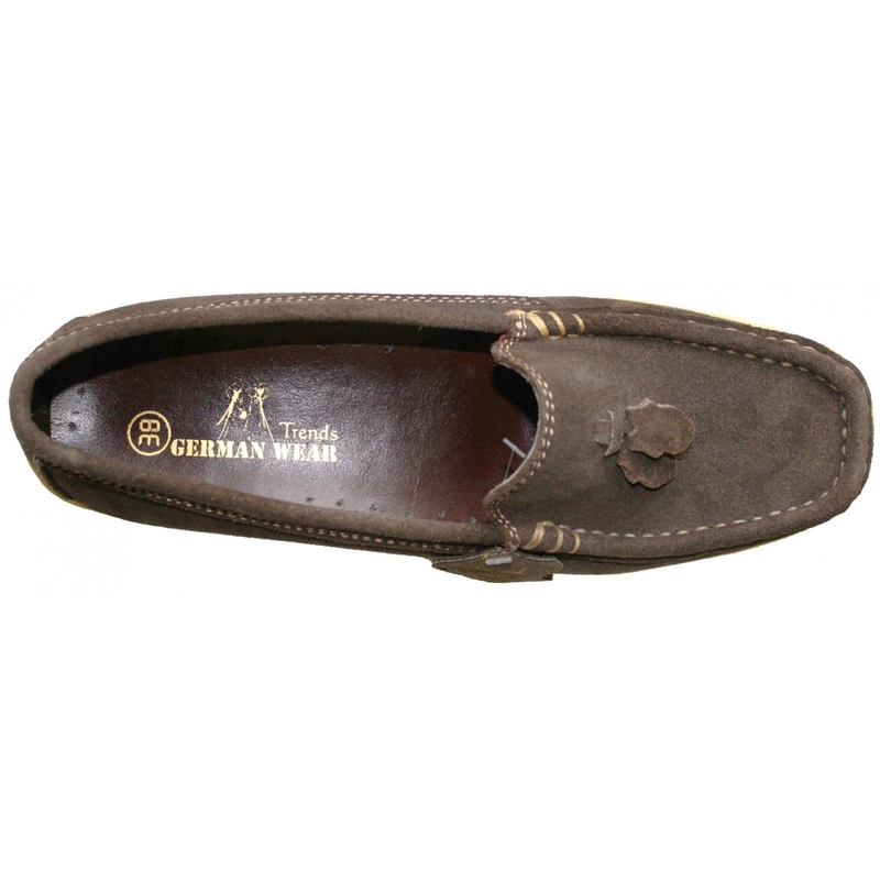 German Wear Damen Halbschuhe Mokassins Schuhe Wildleder Velour echtleder braun