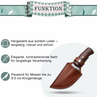 Braune Leder-Messerscheide mit kontrastierender beiger Naht, schräge Ansicht mit sichtbarer Materialstruktur