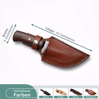 Braune Leder-Messerscheide, 19 cm lang, mit Gürtelschlaufe, flach ausgelegt in der Vorderansicht