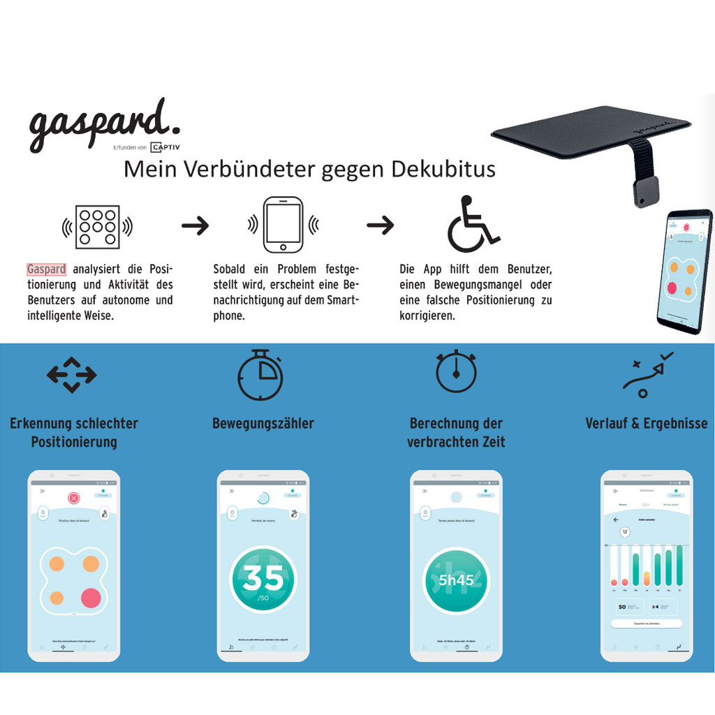 Gaspard Smartmatte 40x40cm, Rollstuhl Sensormatte, Gratis-App Zur Sitzkontrolle (Download Im Android/App Store), Bis 150 Kg (jetzt Im Rollstuhlzentrum Koblenz) -Coloplast Verkaufsgeschäft gaspard im01