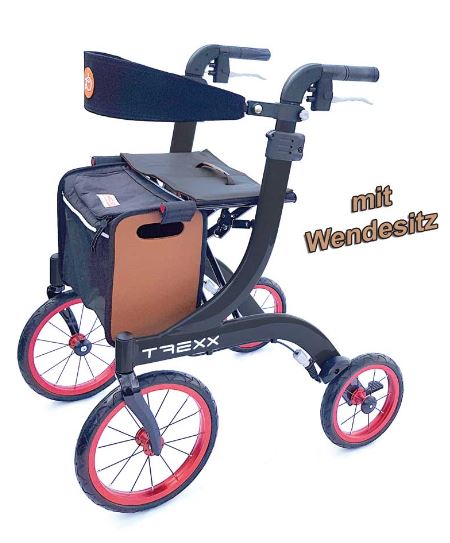 Rollator TREXX Schwarz, Outdoor Alu-Gehwagen, Inkl. Rückengurt, Faltbar ...