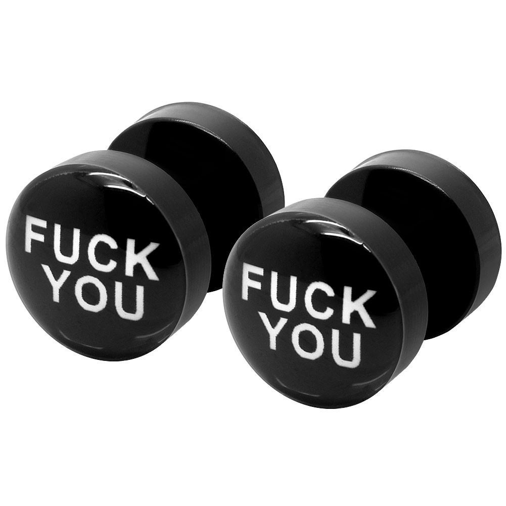 1 Pair Fake Plugs FUCK YOU Earrings Earrings White Black FU Unisex - Picture 3 of 3