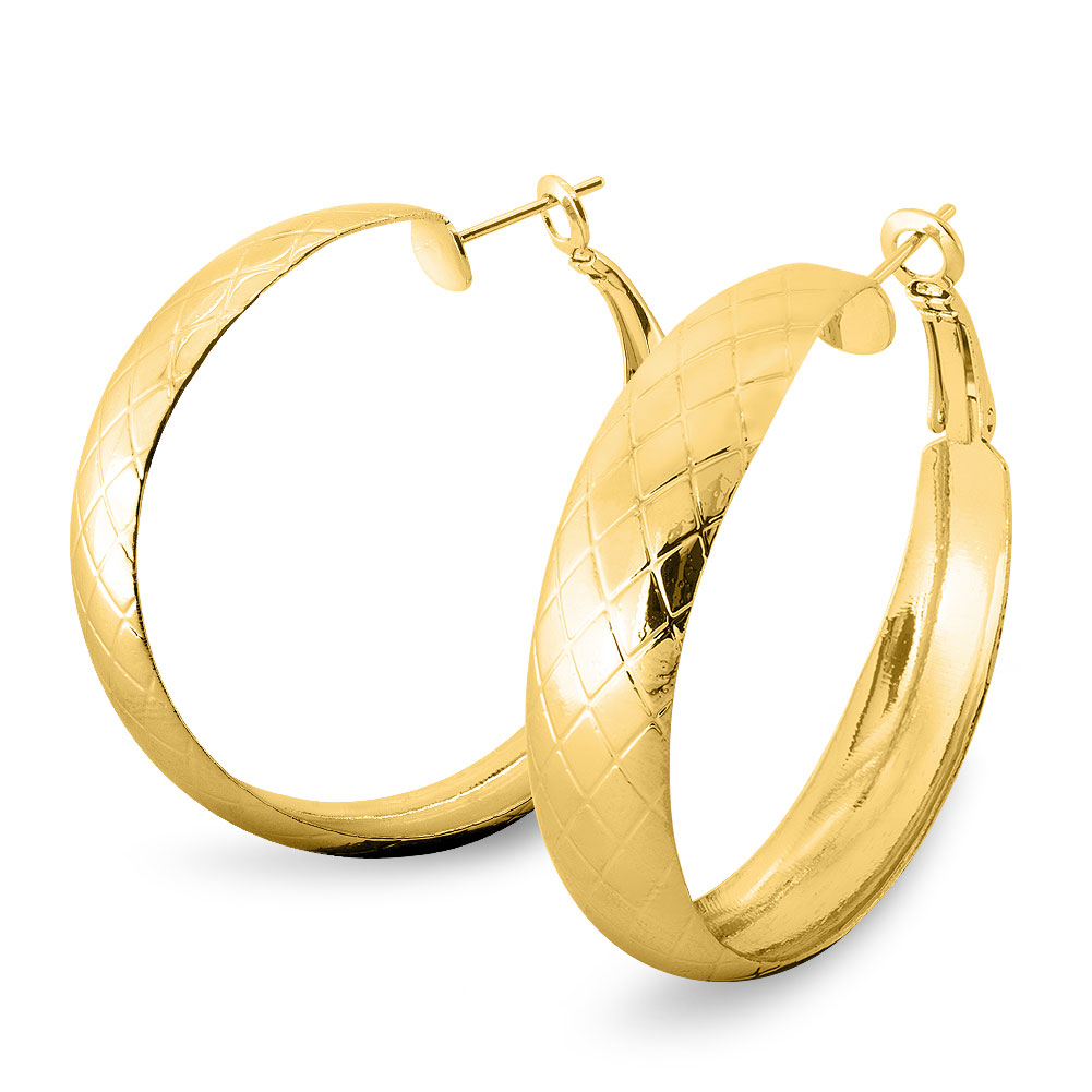 Breite Creolen Ohrringe Damen 40 mm Silber Gold Roségold Anthrazit Glanz Muster - Picture 3 of 5
