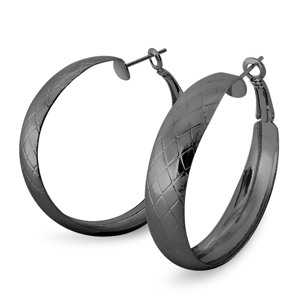 Breite Creolen Ohrringe Damen 40 mm Silber Gold Roségold Anthrazit Glanz Muster - Picture 5 of 5