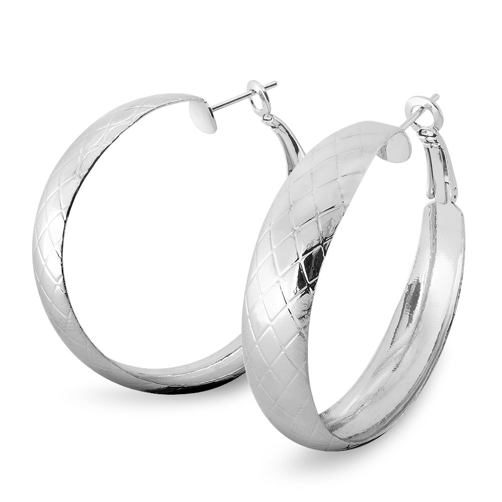 Breite Creolen Ohrringe Damen 40 mm Silber Gold Roségold Anthrazit Glanz Muster - Picture 4 of 5