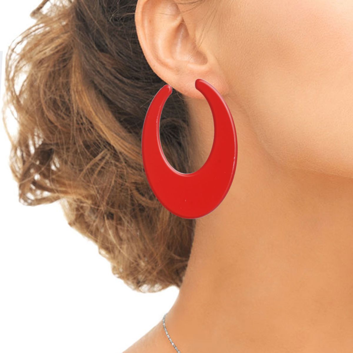 Paar große Vintage Statement Creolen Ohrringe Hoops rot weiß