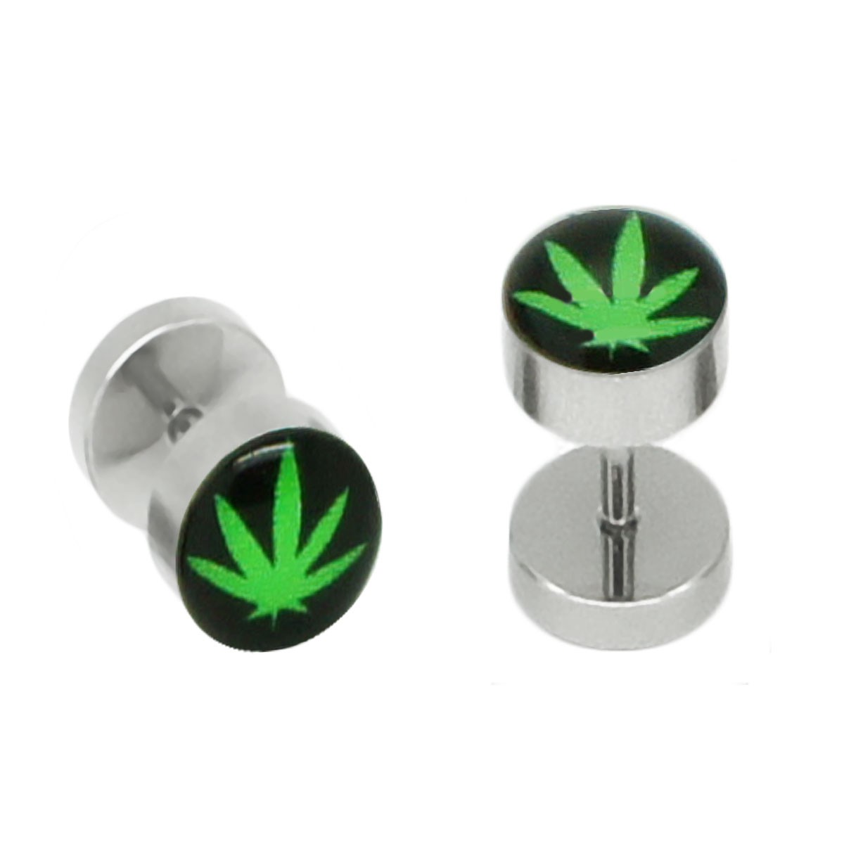 2 Stück trendige Edelstahl Fakeplugs Fakes Plugs Fakepiercing schwarz Stern