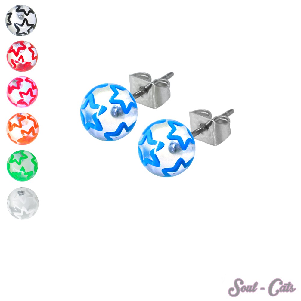 Soul-Cats Stoff Ohrstecker - Weiße Streifen Auf Blau-Schwarz