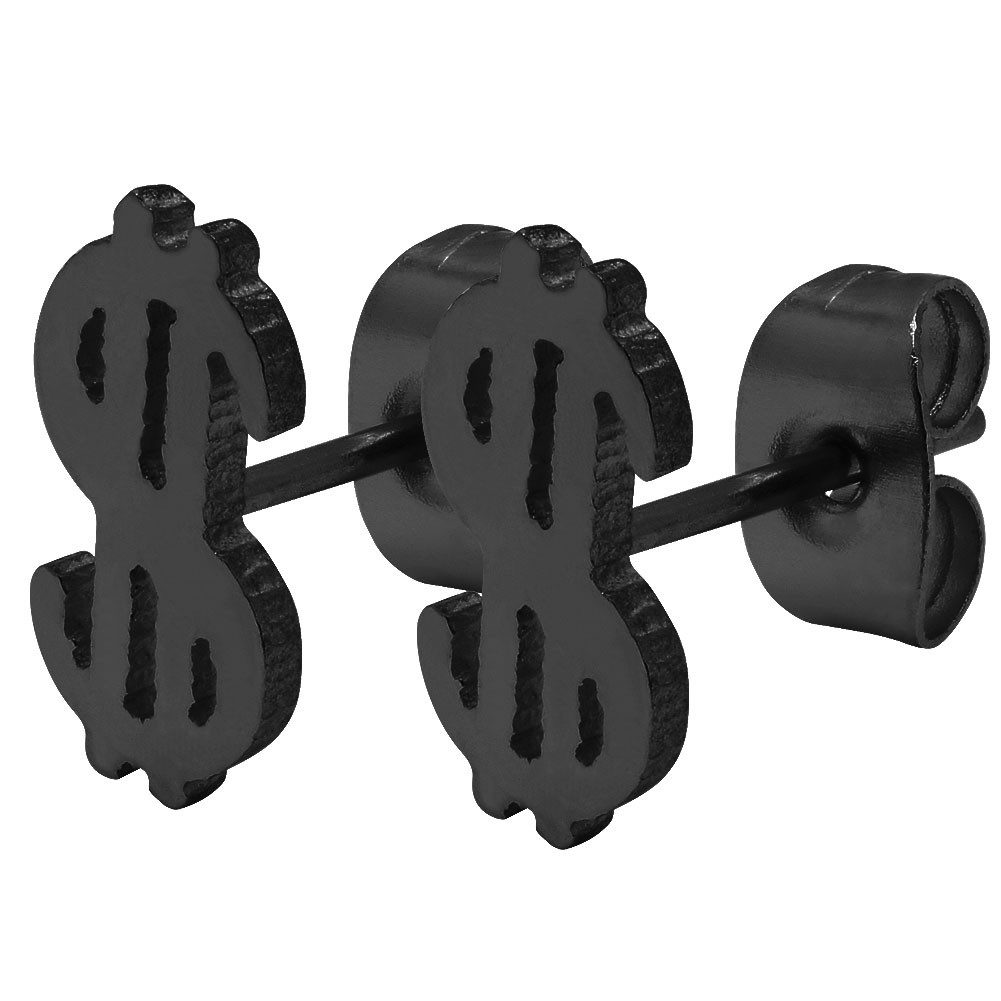 1 Paar Ohrstecker Ohrringe Dollar Symbol Geld USA schwarz silber - Picture 2 of 3