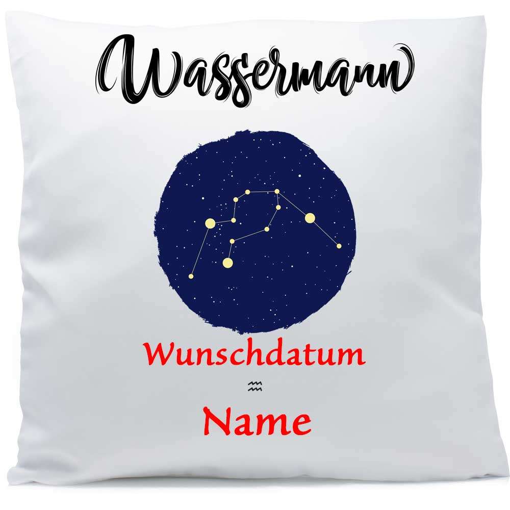 Kissen Mit Namen Sternzeichen Wassermann Datum 40x40 Cm Inkl Fullung Wunschtext Sl Store