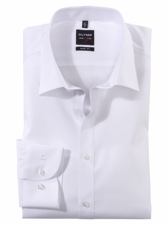 OLYMP Level Five body fit Herrenhemd  Langarm - Comfort stretch weiß