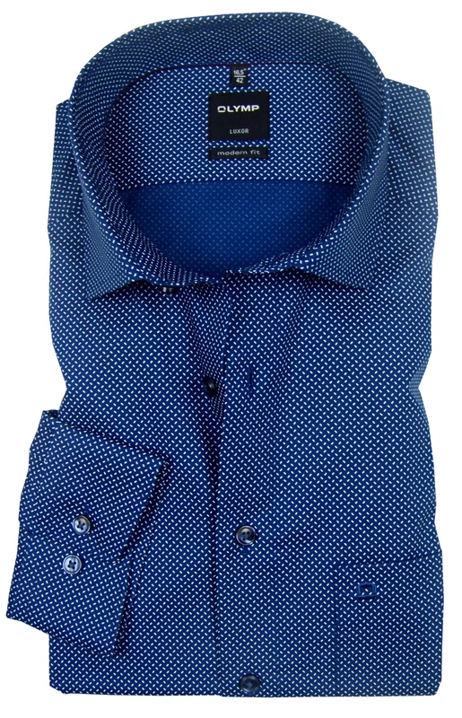 OLYMP Luxor - modern fit Hemd Muster blau 0442/64/18 langarm 