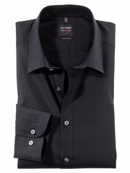 OLYMP Level Five Comfort Stretch Body fit langarm schwarz, einfarbig OLYMP Level Five Comfort Stretch Body Fit Hemd schwarz – einfarbiges Herrenhemd mit perfektem Sitz und elastischem Material