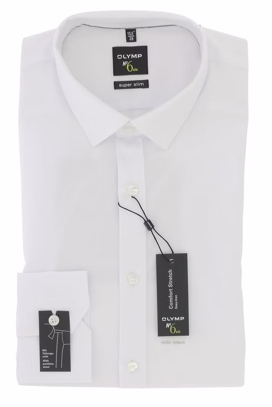 OLYMP No. 6 Six super slim Langarmhemd weiss, einfarbig, mit Teilungsnaht