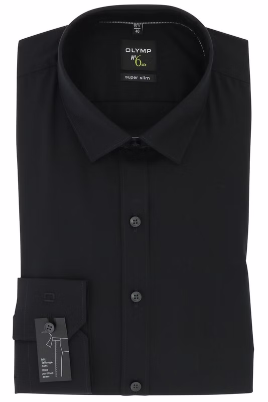 OLYMP No. 6 Six super slim Langarmhemd schwarz, einfarbig