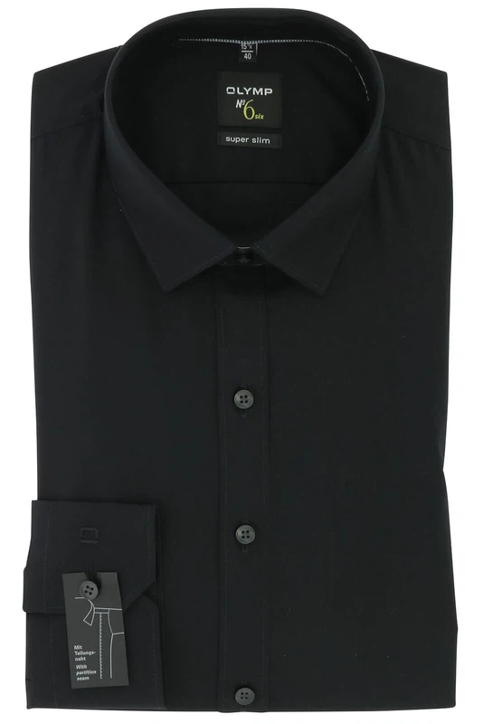 OLYMP No. 6 Six super slim Langarmhemd schwarz, einfarbig