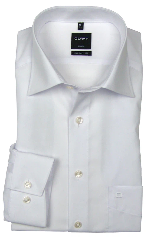 OLYMP Luxor Modern Fit Herrenhemd in Weiß, Langarm, einfarbig – bügelfrei, aus 100 % Baumwolle, ideal für Business & Freizeit.