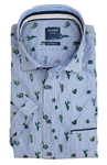 OLYMP Casual Herren Freizeithemd – Modern Fit | Blau mit Streifen & Kaktus-Muster | Kurzarm