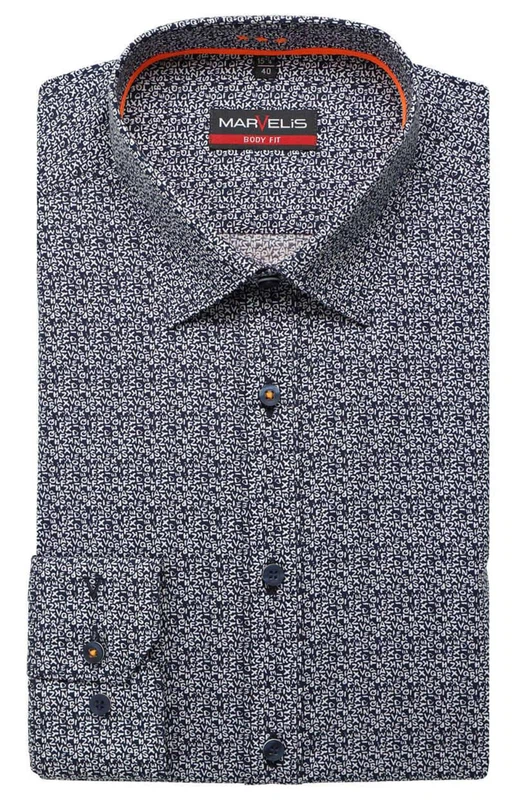 Marvelis body fit Herrenhemd langarm navy mit Buchstaben print