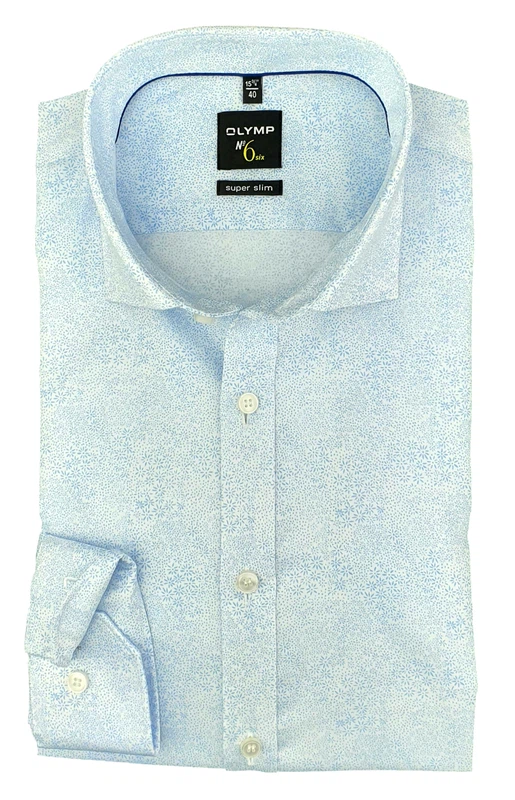 OLYMP No. 6 Six super slim Langarmhemd  hellblau, grafisches Muster