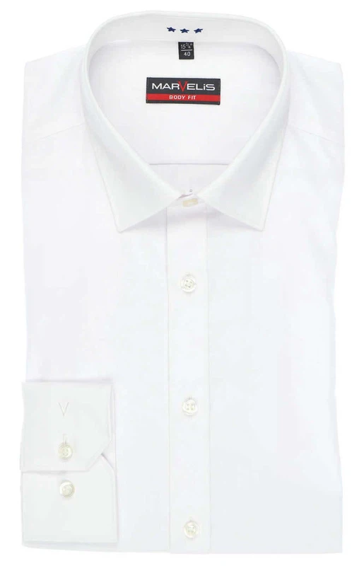 Marvelis Body fit Herrenhemd langarm weiss, einfarbig