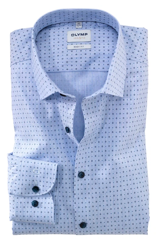OLYMP Level Five Body Fit Herrenhemd – Langarm | Hellblau mit feinem Punktmuster