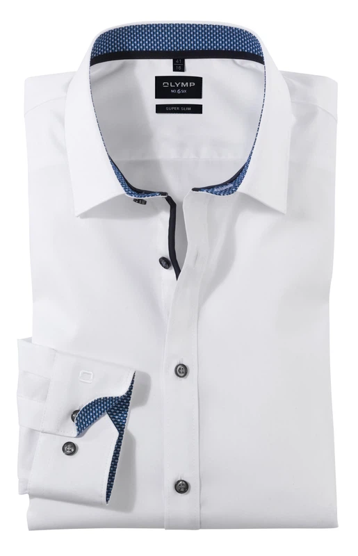 OLYMP No. 6 Six super slim  Langarmhemd  weiß mit Patch