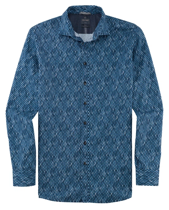 OLYMP Casual Modern Fit Herrenhemd – Langarm | Blau mit geometrischem Muster