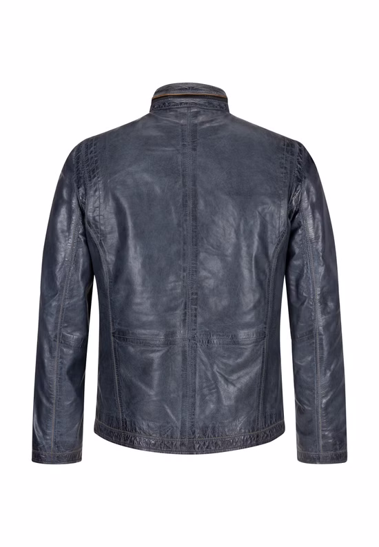 Milestone Lederjacke MSEdward Blau Frontansicht geschlossen