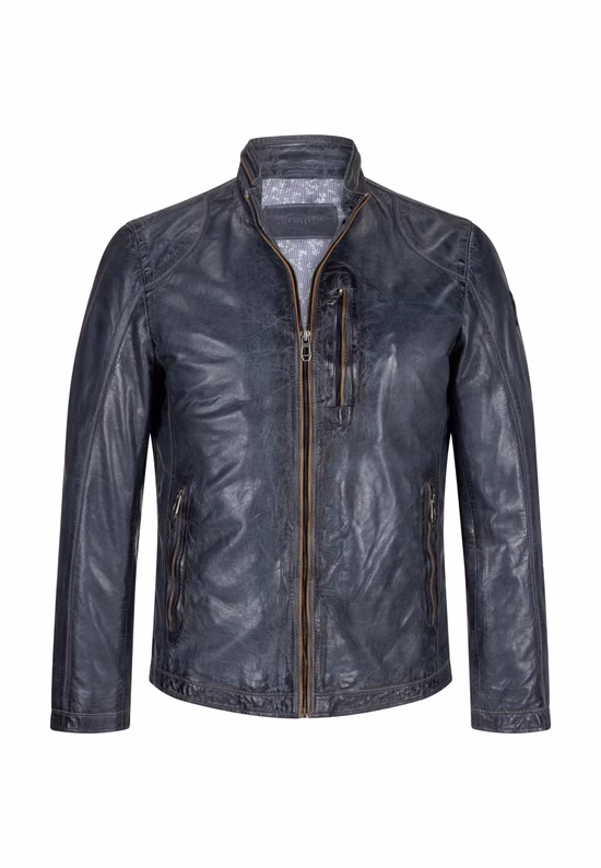 Milestone Lederjacke MSEdward Blau Frontansicht geschlossen