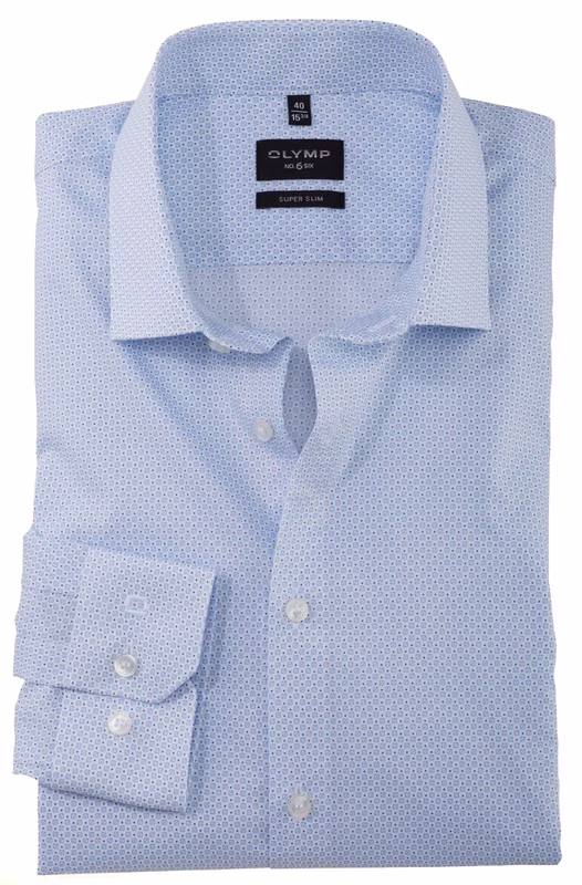 OLYMP No. 6 Six Super Slim Herrenhemd in Hellblau mit feinem Muster, Langarm – bügelfrei, stretchfähig (97 % Baumwolle, 3 % Elastolefin), ideal für Business & Freizeit.