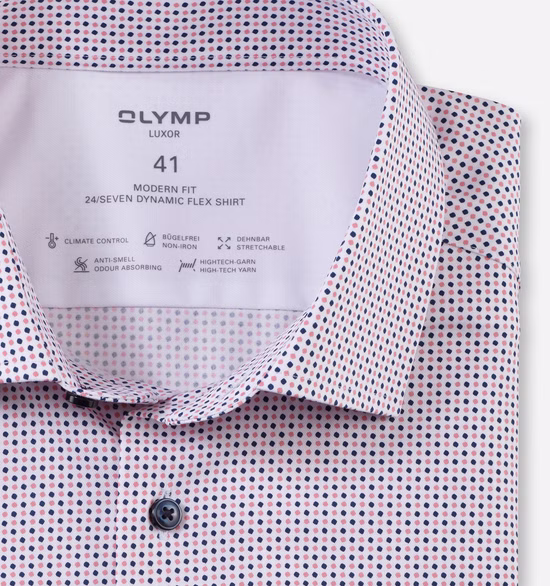 OLYMP Luxor 24/Seven Dynamic Flex Jersey Herrenhemd – Modern Fit | Rosa mit Muster OLYMP Luxor 24/Seven Dynamic Flex Jersey Herrenhemd – Modern Fit | Rosa mit Muster