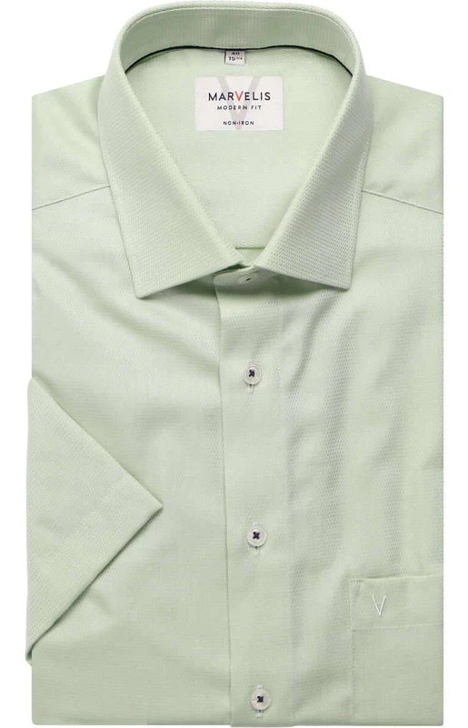 Marvelis Kurzarmherrenhemd Modern fit | Faux | grün