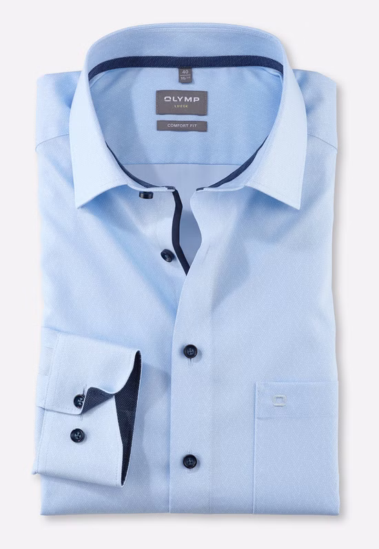 OLYMP Luxor Comfort  Hellblau mit feinem Muster | Langarm