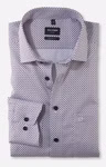 OLYMP Luxor Modern Fit Herrenhemd – Langarm | Weiß mit violett-schwarzem Punktmuster