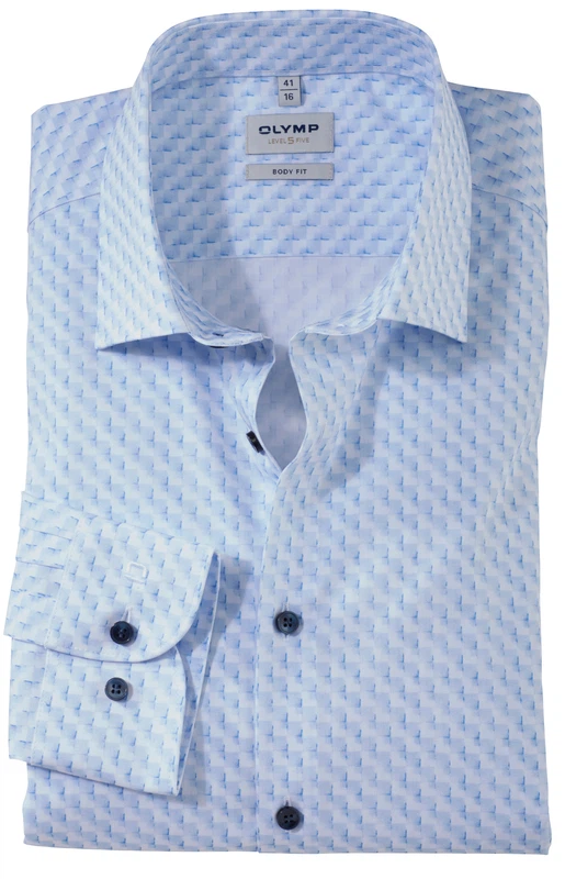 OLYMP Level Five Body Fit Herrenhemd – Langarm | Hellblau mit feinem Muster