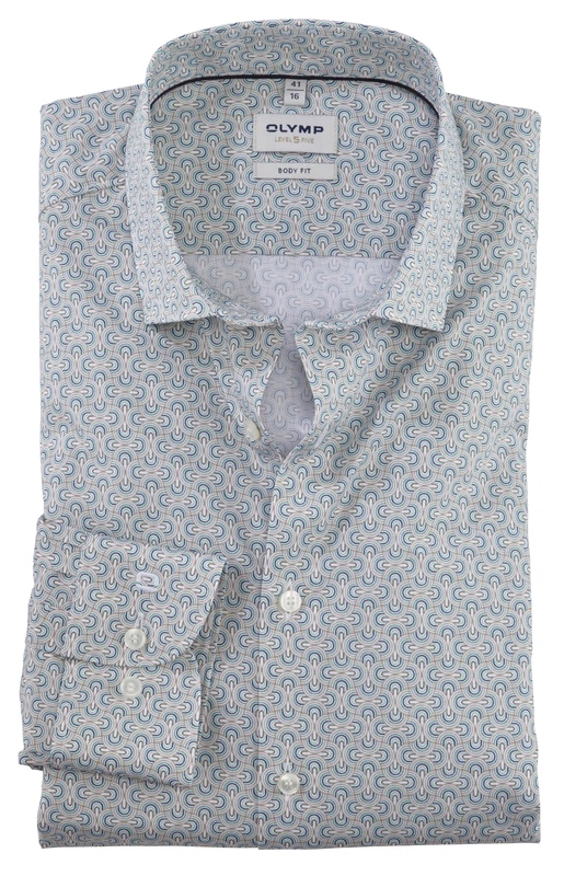 OLYMP Level Five Body fit  Langarmhemd , silberergrau blau-weiß gemustert